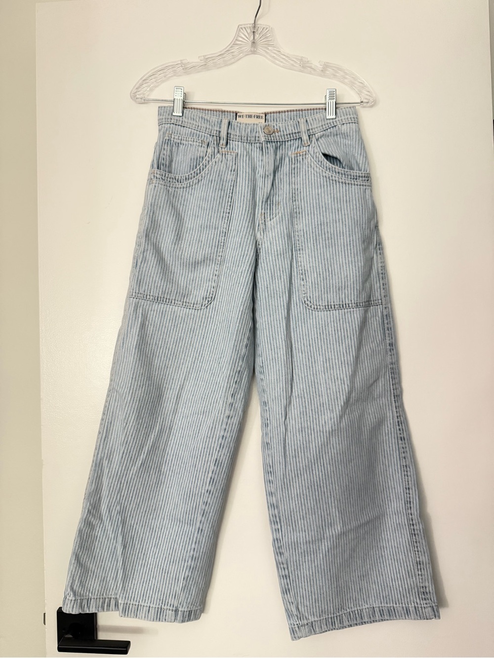 Free People Wide Leg Stripe Patch-Pocket Jeans